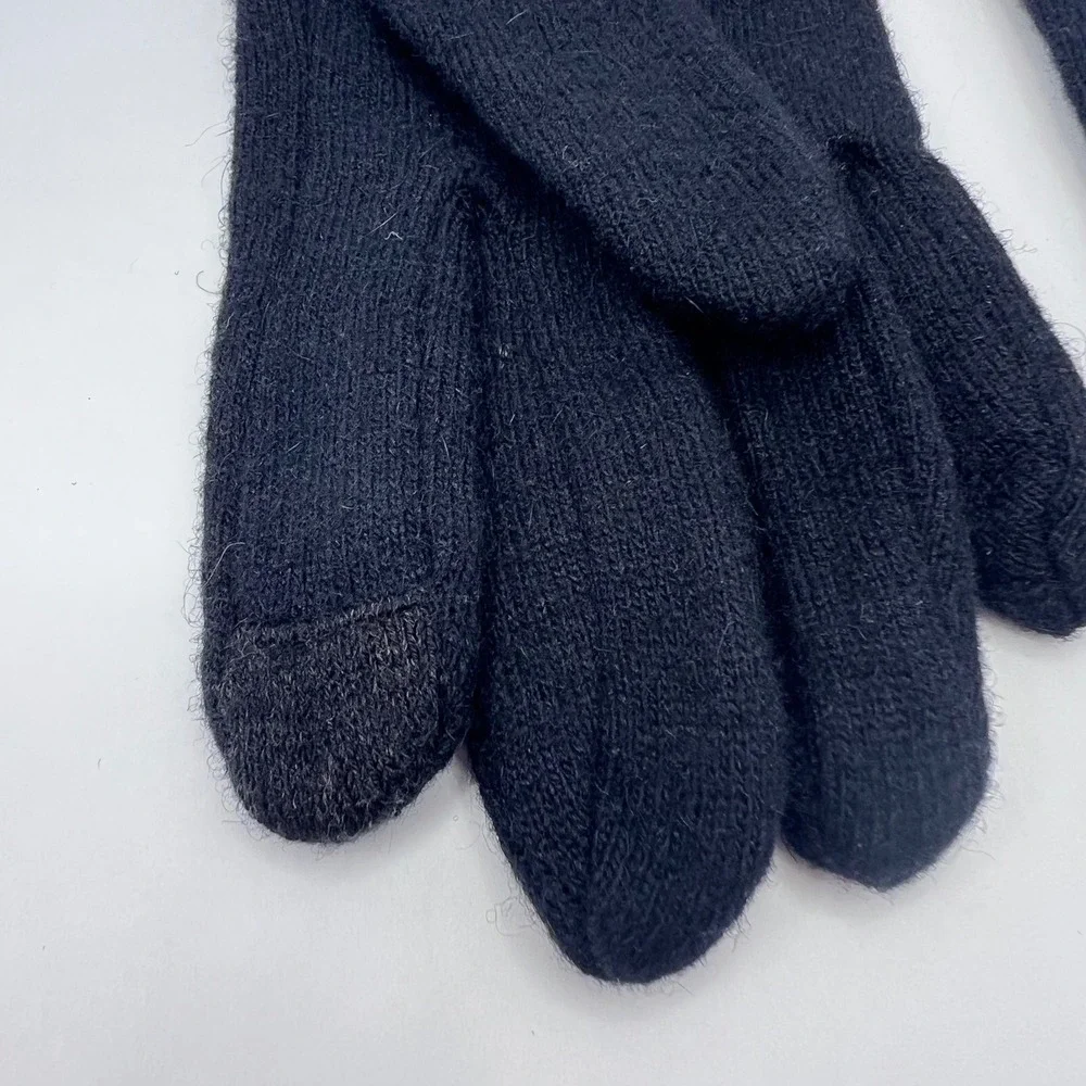 Elegant Black Knit Gloves Leather Bow Womens Small Touchscreen Finger Coquette